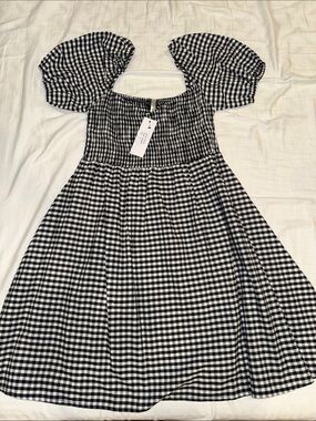 ASOS Black and White Gingham Puff-Sleeve Dress